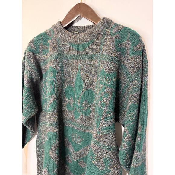 Nautica Vinatge Men’s M Wool Sweater Green Print Made in USA - Picture 8 of 9